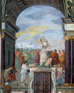 Lorenzo de &39;Medici (1449-92) rodeado de artistas, por uma estátua de Platão